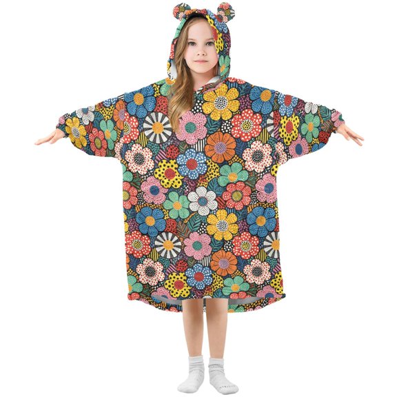 Wearable Blanket Hoodie Oversized Blanket Hoodie for Boys Girls Teens 3-14YR Polka Dot Small Floral