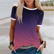 thumbnail image 2 of Blusas para las Mujeres Casual, Rayas Impresas Patchwork Manga Corta Cuello Redondo Top Hecho de 95% Poliéster 5% Spandex para el Verano, Tops Cortos para las Mujeres, 2 of 5