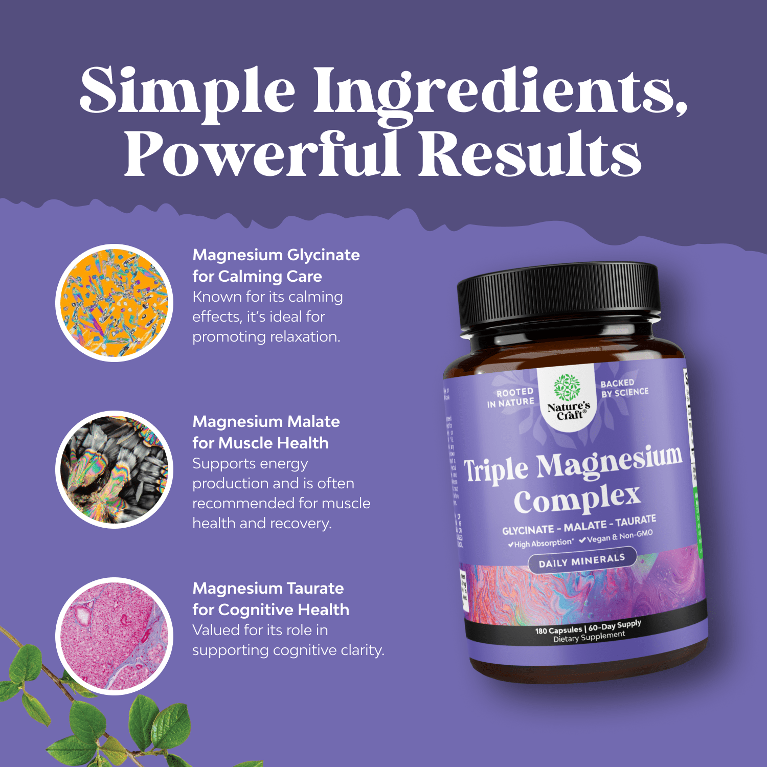 Natures Craft High Absorption 400mg Triple Magnesium Complex Supplement, 180 Capsules