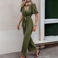 thumbnail image 5 of Wide Leg Jumpsuits for Women Puff Short Sleeve Crewneck Solid Color Summer Loose Long Pants Outfits Rompers with Belt, 5 of 5
