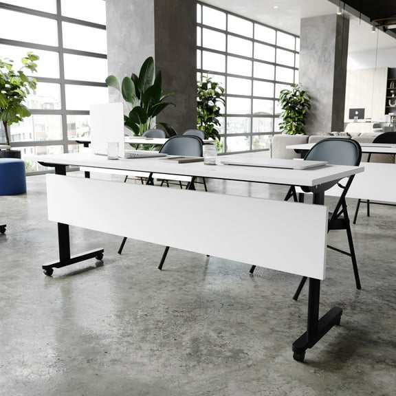 Flash Furniture Palmer 72"W x 24"D Foldable Training Room Table Laminate White Tabletop/Black Frame