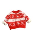 thumbnail image 1 of 2025 Chandail Filles Garçons Polaire Motif Chaud Col Rond Manches Longues Décontracté Tricoté Pulls Hauts Rouge, 1 of 3