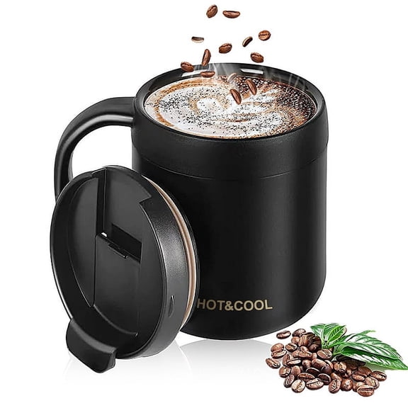 DISEN Insulated Travel Mug - 12oz Double Wall Vacuum Stainless Steel Airtight Coffee Mug with Handle and Splash Lid for Cold/Hot Coffee, Tea (Black)