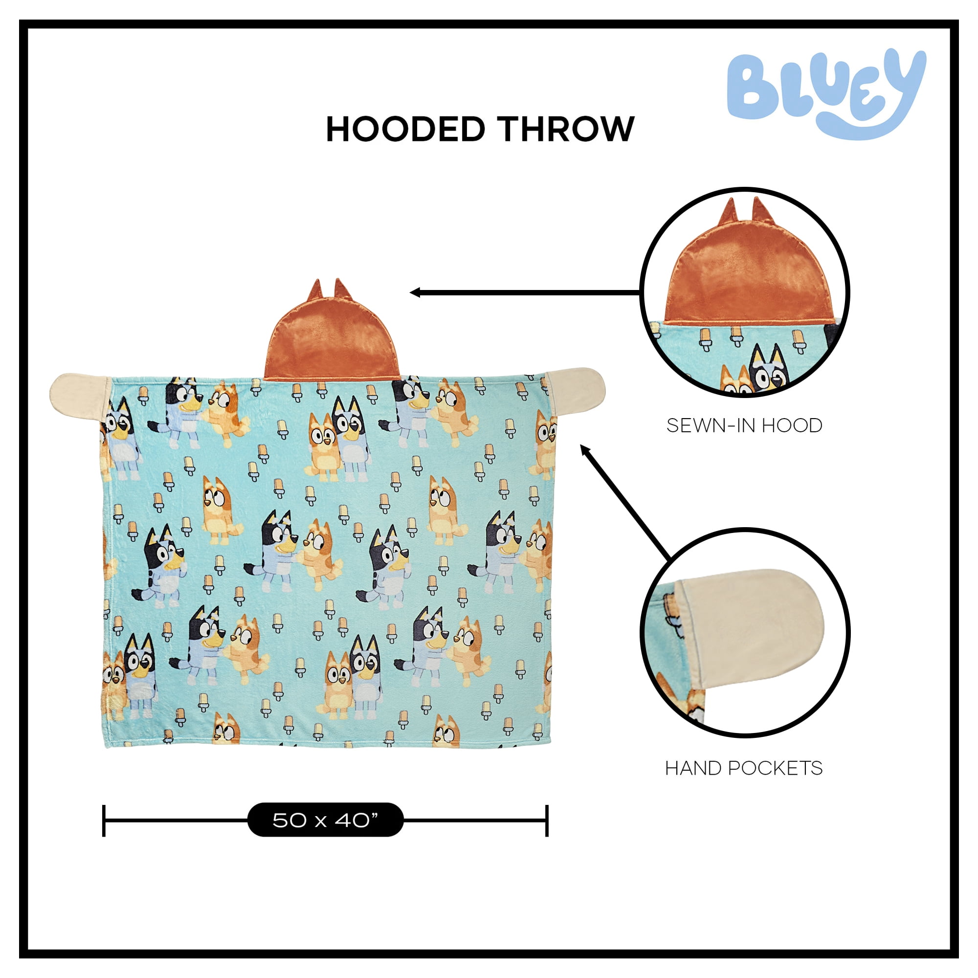 Bluey Popsicle Dance Hooded Throw 40×50 inches