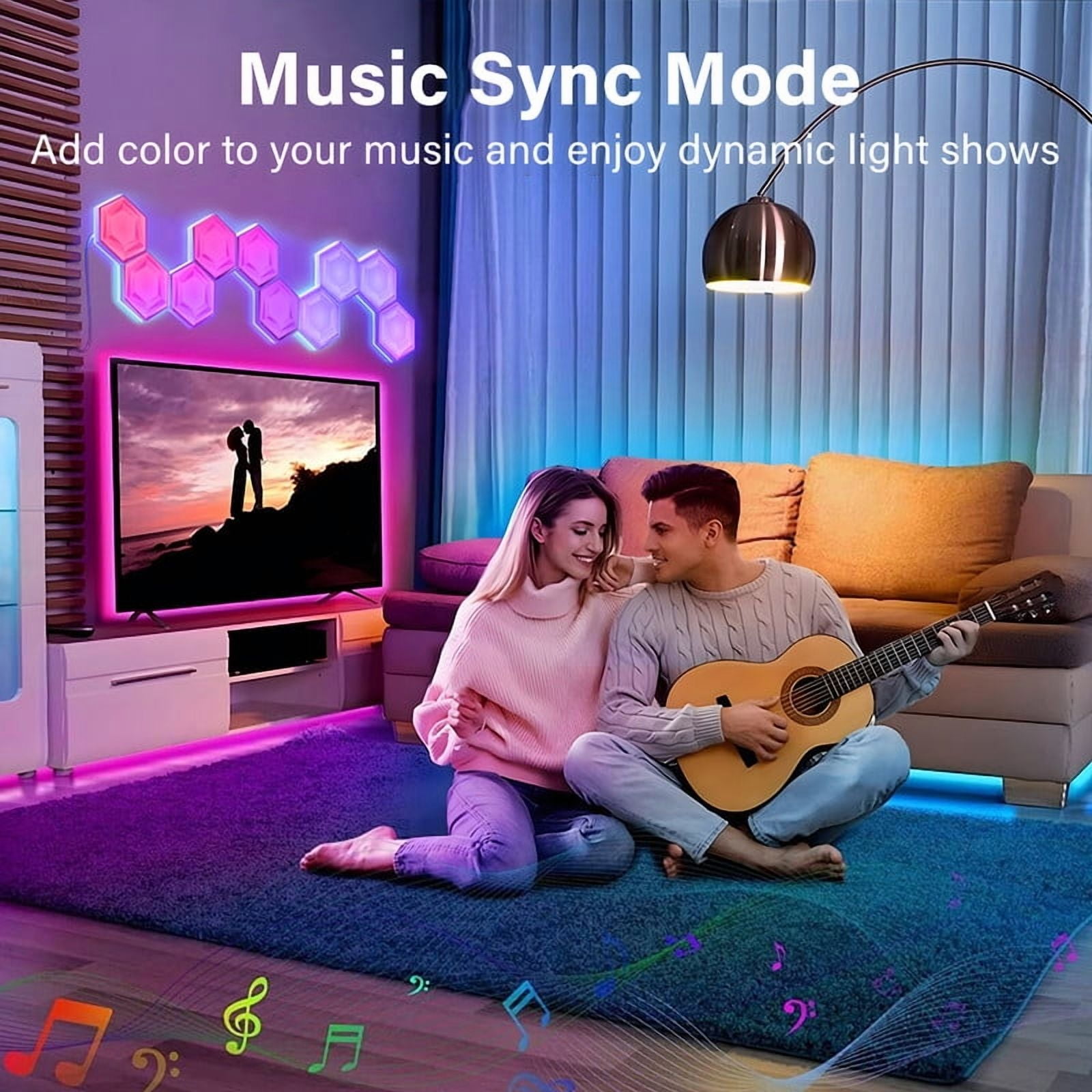 12 Pack Hexagon LED Lights with Remote & APP, Smart Hexagon Lights Sync to Music for Wall Gaming LED Lights, DIY Geometry Splicing Night Light for Game Room/Living Room/Bedroom/TV Decor