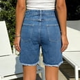 thumbnail image 4 of felwors Jean Shorts for Women High Waisted Raw Hem Mid Thigh Cut Off Stretchy Denim Shorts Casual Summer Jorts（Blue， S）, 4 of 6