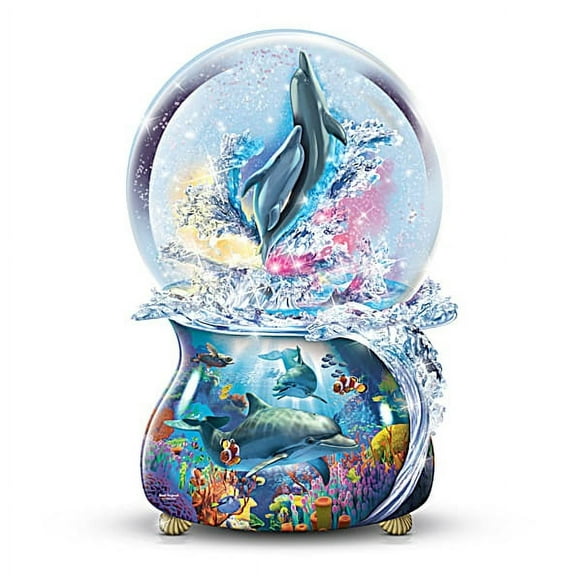 The Bradford Exchange Ocean's Treasure Dolphin Glitter Globe with Music and Color-Changing Lights by David Penfound 5.75-inches