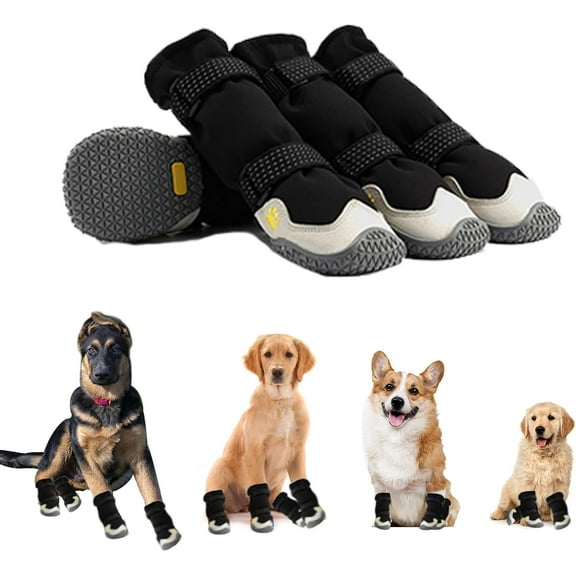 Dog Shoes for Large Dogs, Dog Boots & Paw Protectors, Dog Shoes for Large Dogs, 4Pcs Medium Dog Booties with Rugged Anti-Slip Sole and Outdoor Reflective for Snowy Day