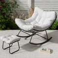 thumbnail image 2 of BeesClover Patio Rocking Chair, Outdoor Oversized Papasan Rocking Chair with Ottoman, 450lb Capacity, All-Weather PE Rattan Egg Rocker for Porch, Backyard, Balcony, 2 of 8