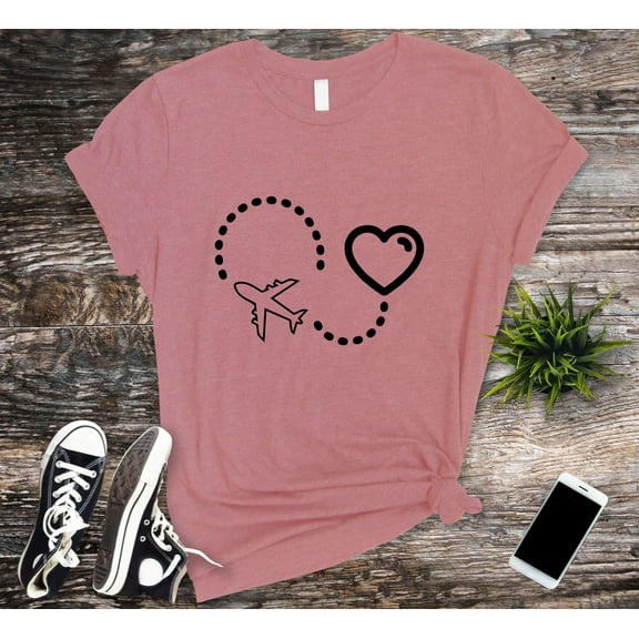 Airplane T-shirt, Heart Tee Plane Shirts, Love Shirts, Womans Shirt, Mens Shirt, Gift Aviation Flying Space Cute Tee, Explore Adventure Tee