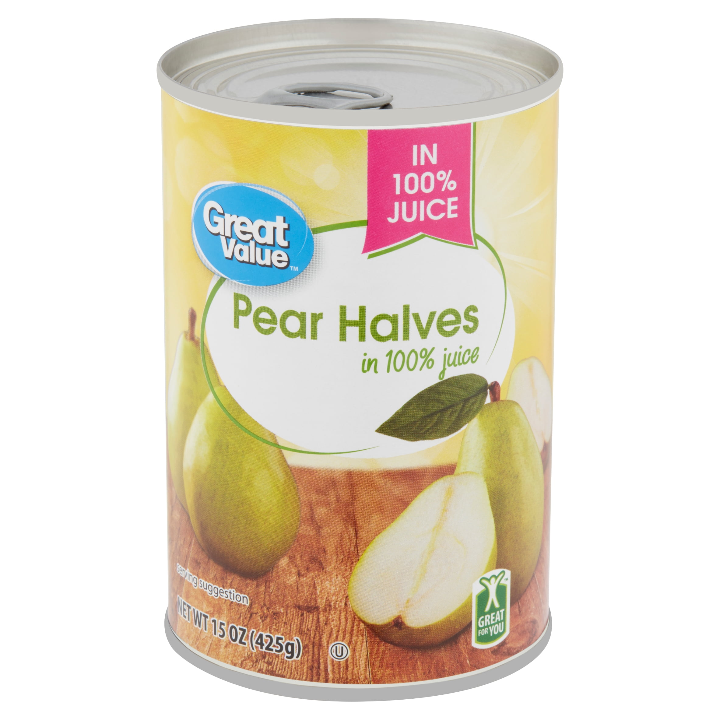 Great Value Pear Halves in 100 Juice, 15 oz