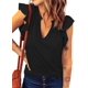 thumbnail image 1 of Camiseta sin mangas con volantes y volantes a rayas con mangas casquillo para mujer NegroX-Large, 1 of 5