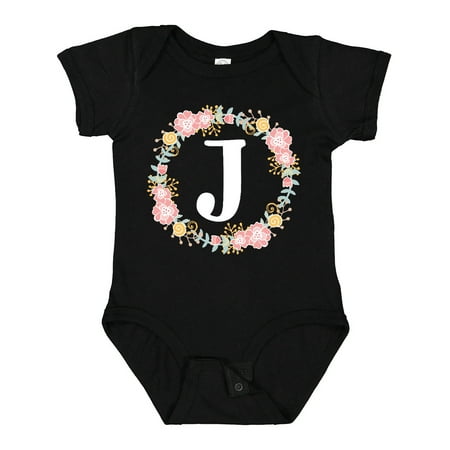 

Inktastic Monogram Letter J Floral Rose Wreath Gift Baby Girl Bodysuit