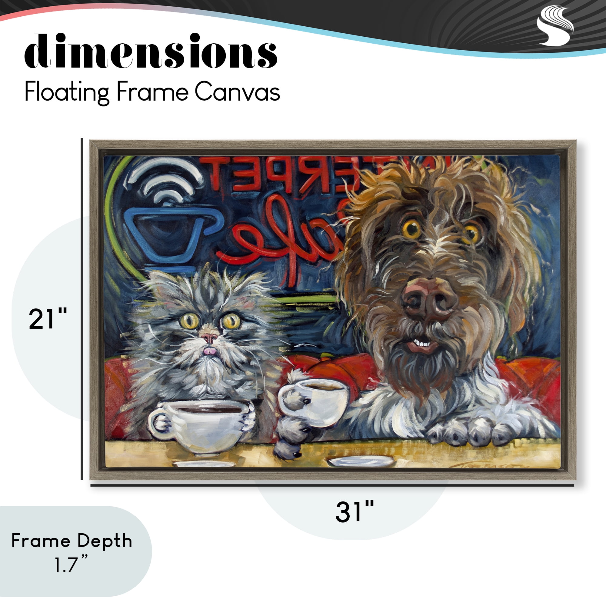 Stupell Industries Pets Wired At The Cafe Brown Framed Floater Canvas Wall Art, design by CR Townsend