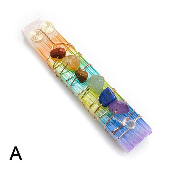 lianhanyi 7 Chakra Healing Crystals Stones Beads Wire Wrapped Selenite Stick Wand New F0