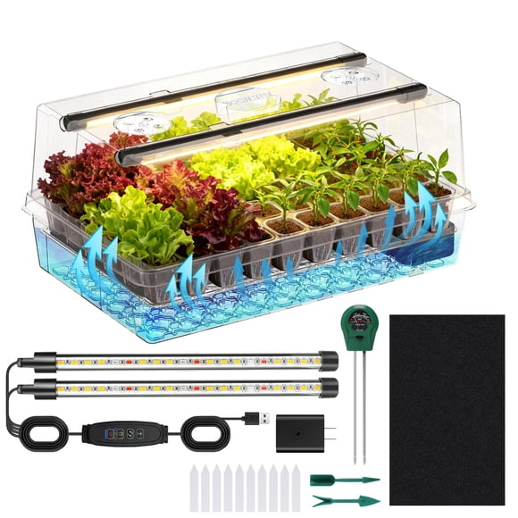 Kit de bandejas Seed Starter con riego automático Adawook con luces de cultivo