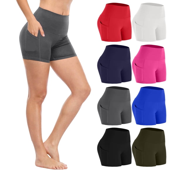 Women's Natural Waist Yoga Shorts with Pockets, Tummy Smoothing Workout Shorts for Cycling, Running, or Gym, Stretchy Athletic | JASKFLY,Navy XL