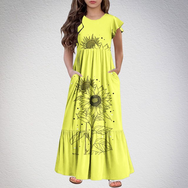 LOVZFMLL Robe Sans Manches Imprimée à la Mode pour Enfants Robe d'Été Décontractée Col Rond