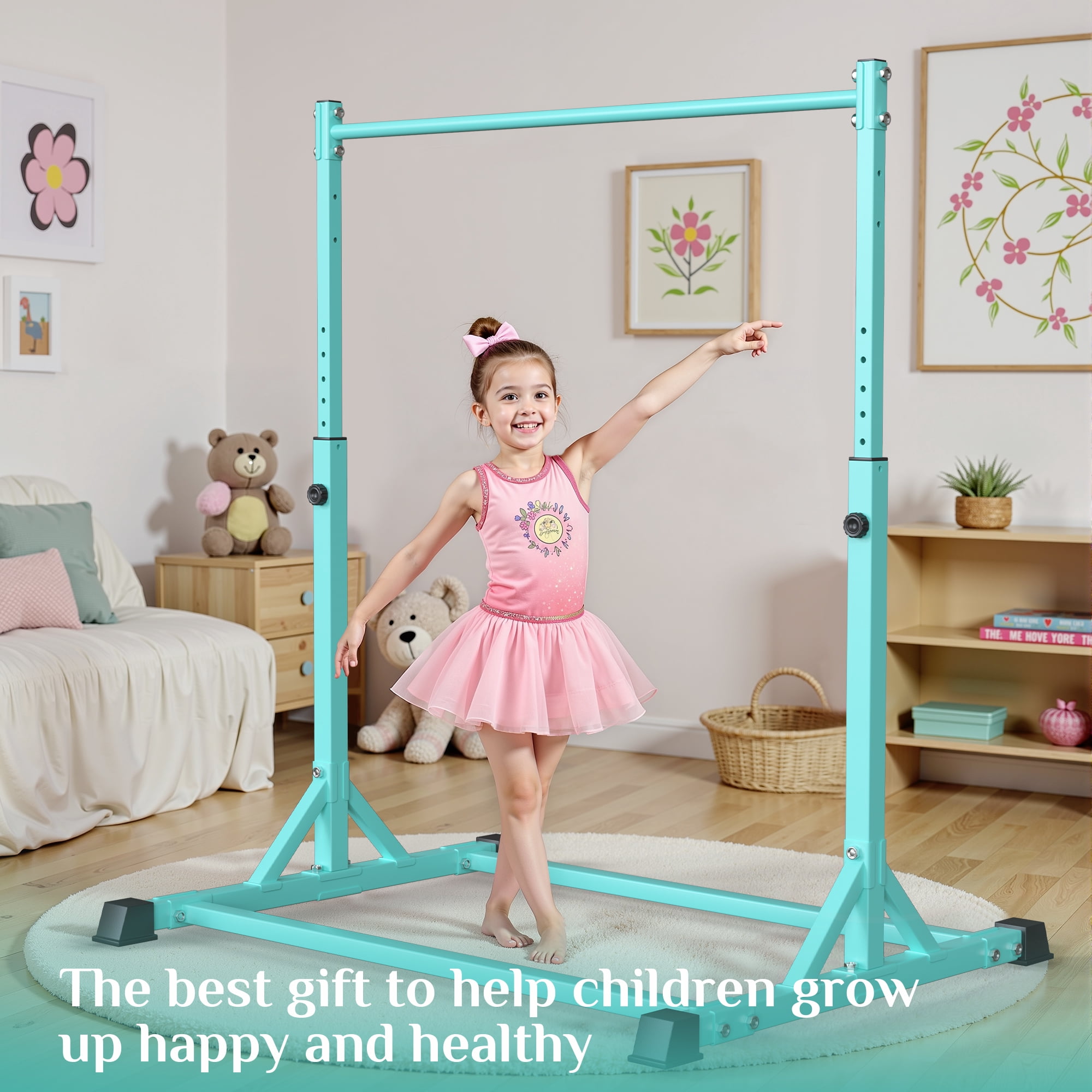 Primy 230LBS Gymnastics Bar for Kids, 39~61inches Adjustable Height Gymnastic Horizontal Bars, Stable Gymnastics Equipment Junior Training Bar for Home Using for Children