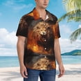 thumbnail image 3 of Balery Cool Fire Lion Camisas hawaianas de manga corta para hombre, camisas playeras de corte holgado, camisas de vacaciones con botones,3X-Large, 3 of 7