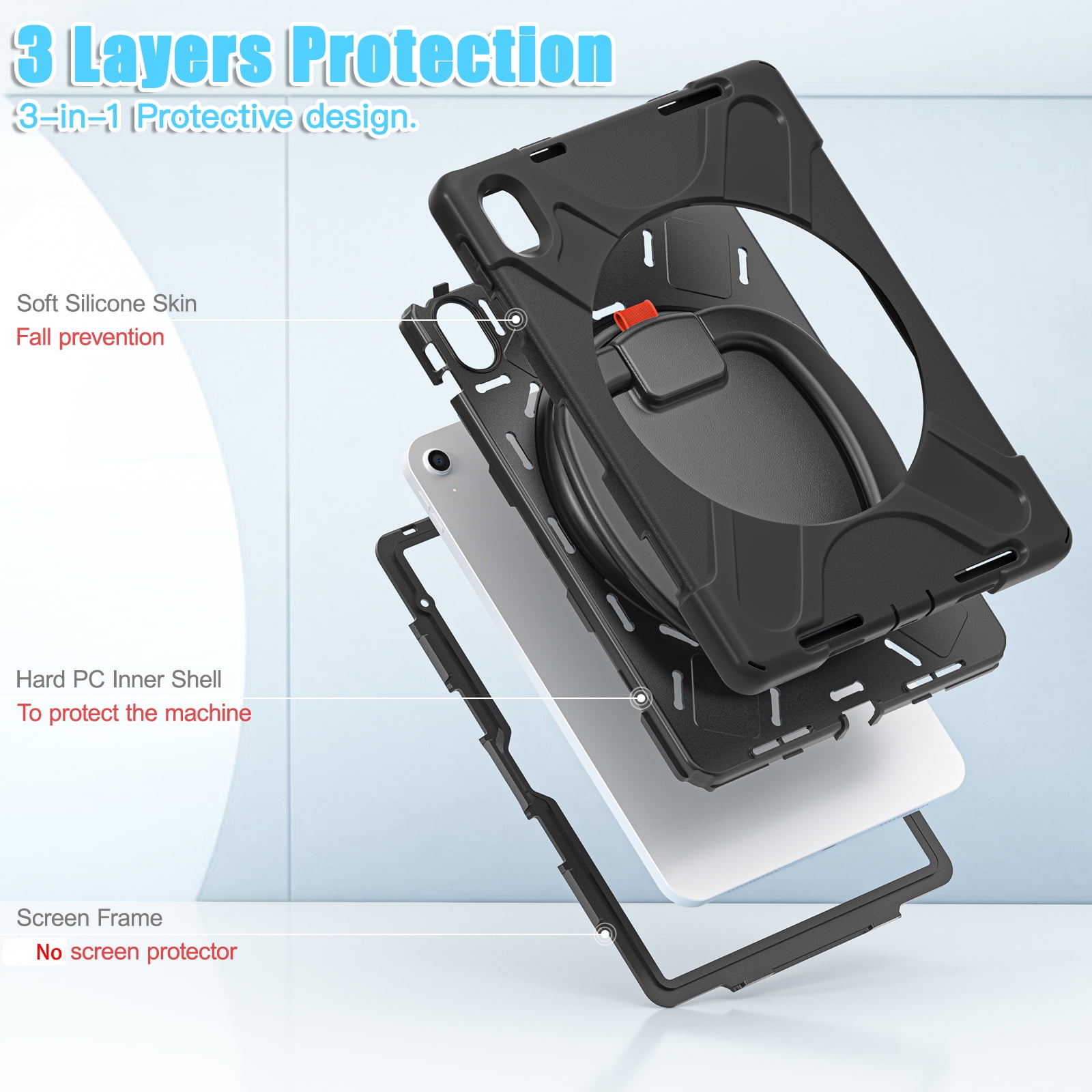 iPad 10th Generation 10.9 Inch Case 2022, TECH CIRCLE Heavy Duty Shockproof Rugged Protective Rotating Stand Case with Pencil Holder Handle Grip Kids Case for Apple iPad iPad 10th Gen 2022, Black