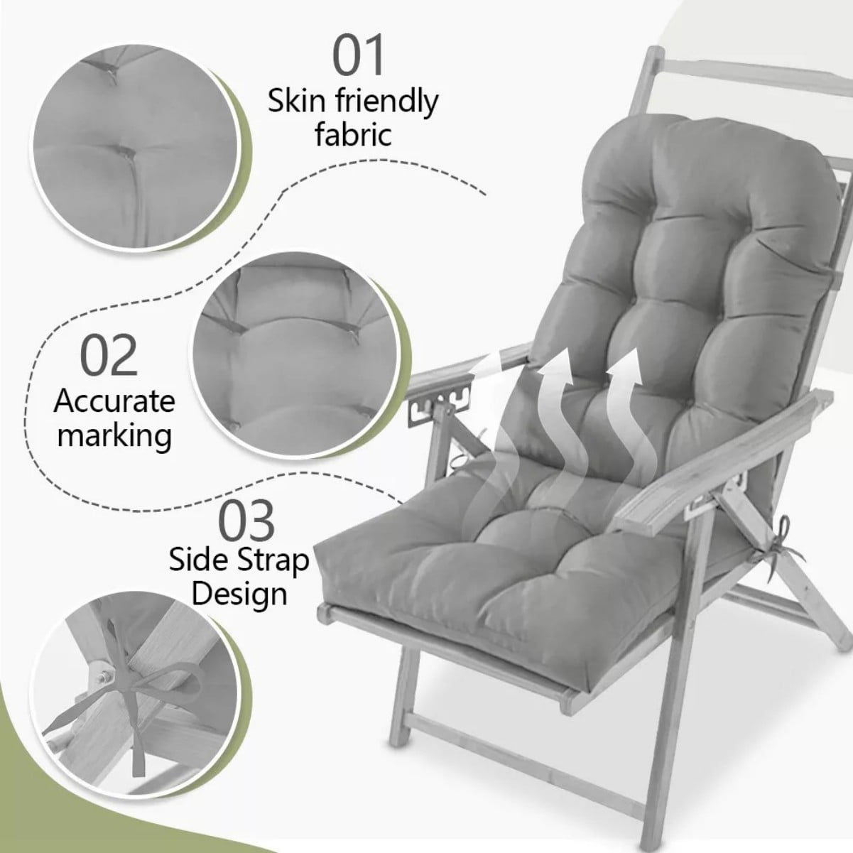 Waterproof High Back Chair Pads 43.3"x19.7"x4" Patio Chair Cushion Pads with 2 Anti-Slipx Ties