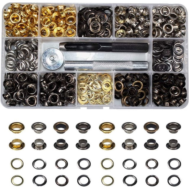 DEBGFS 400 Pcs 4 Colors Brass Grommet Set, 6mm Inner Diameter Tool with Setting Tool, Canvas, Garment, Auto Backing Tool