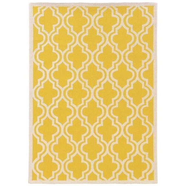 Riverbay Furniture 8' x 10' Hand Hooked Quatrefoil Wool Rug in Yellow