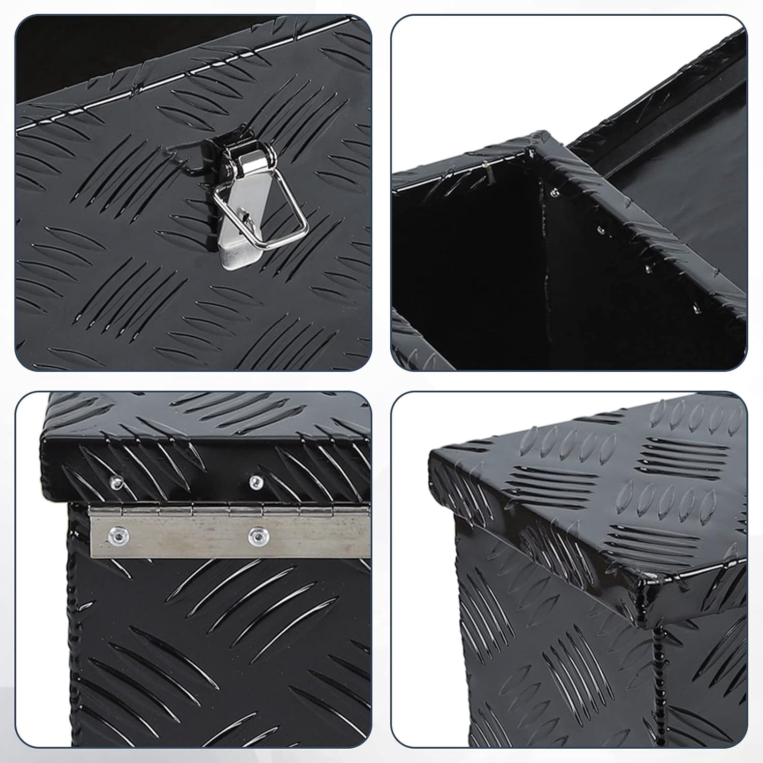 Confote 16"X7.5"X10" Heavy Duty Aluminum Stripes Plated Tool Box, Pick Up Truck Bed RV Trailer Toolbox Square Storage Organizer with Lock and Keys Black