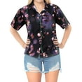 thumbnail image 4 of HAPPY BAY Women's Vacation Hawaiian Shirt Button Down Dressy Elegant Beach Blouses Holidays Short Sleeve Summer Shirts For Women XL Violet, 3D Flower Arts, 4 of 6
