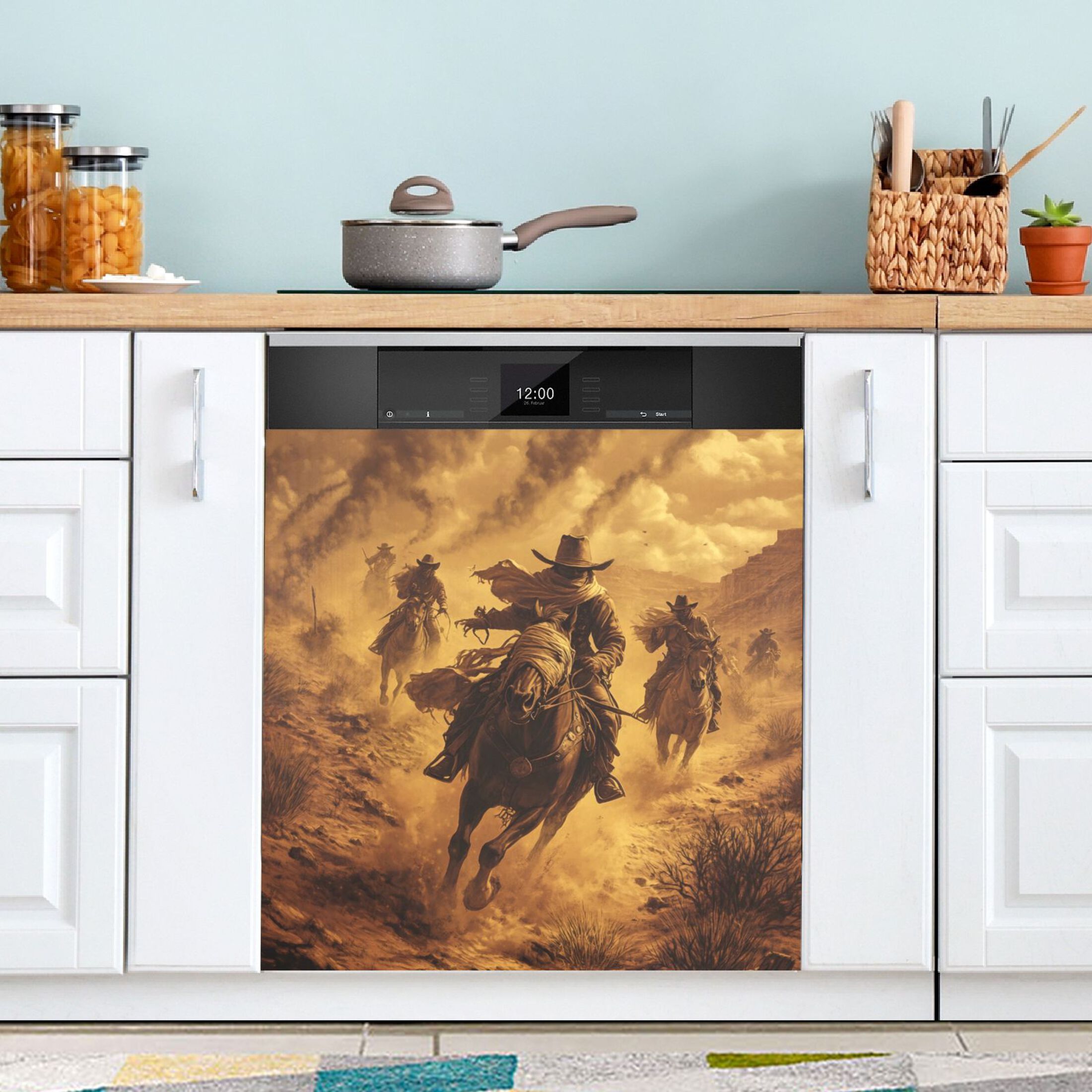Dishwasher Magnetic Sticker 23x26 Inch Refrigerator Magnetic Sticker Washing Machine Magnetic Sticker Kitchen Panel Magnetic Sticker Home Decor Riding Cowboys