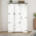 thumbnail image 2 of ChVans 70" Farmhouse Armoire Wardrobe Closet with Doors and Drawers, 3 Barn Doors Wardrobe Armoire with Hanging Rods and Multi-Layer Shelves for Bedroom, White-70", 2 of 9
