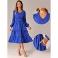 thumbnail image 2 of DARING DIVA V Neck Long Sleeve Ruffle Flowy Midi Dress S Royal Blue, 2 of 6