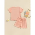 thumbnail image 5 of Niusricy Kids Girls Solid Shorts Set 12M 18M 2T 3T 4T 5T Toddler Short Sleeve T-shirt Crew Neck Shirts Drawstring Tops with Drawstring Shorts Little Girl Fashion Simply Summer Outfit for Casual Daily, 5 of 7