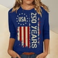 thumbnail image 2 of 250th Anniversary USA Shirts for Women Plus Size Casual 3/4 Sleeve USA Flag Print T Shirt Round Neck Independence Day Patriotic Pullover 4th of July Celebration Party 1776-2026 Blouses, S, 2 of 4