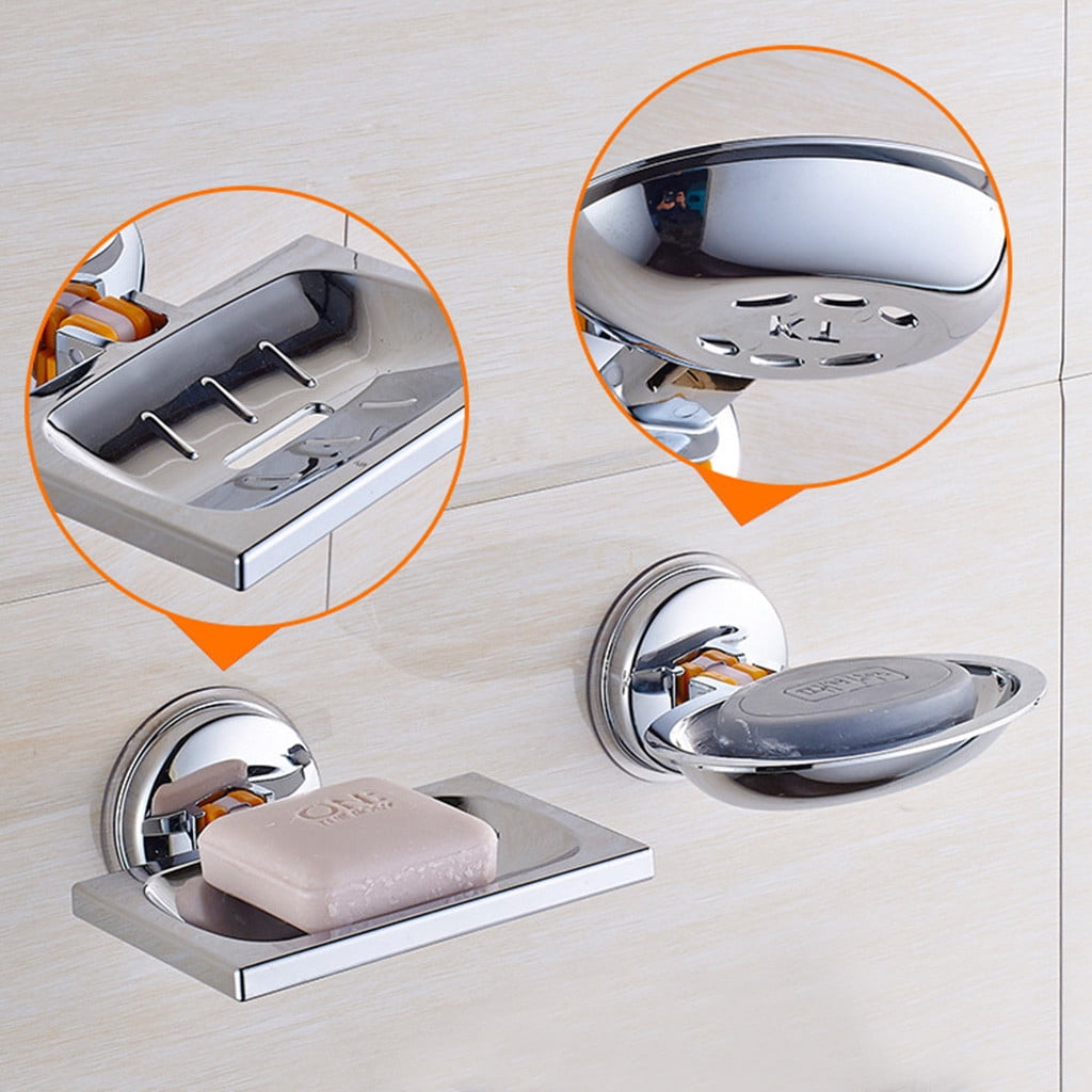 Household Strong Suction Cup Kitchen Sink Soap Dish Wall Dish Bathroom Dish Soap Saver Stainless Steel Sponge Soap Holder for Bathroom, Shower, Sink, Kitchen