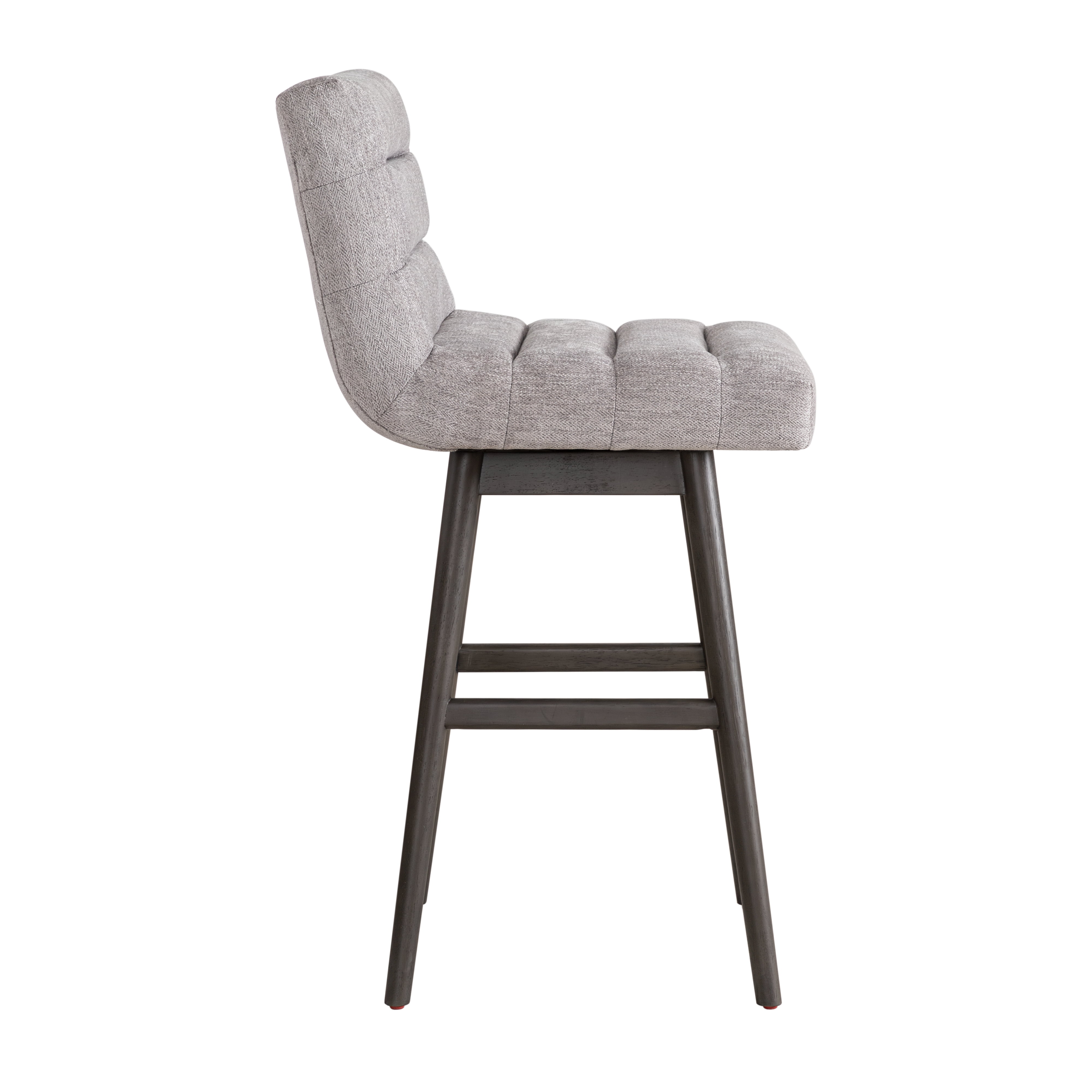 Armen Living Elias Gray Solid Wood Upholstered 30" Bar Height Swivel Barstool with Gray Fabric Seat