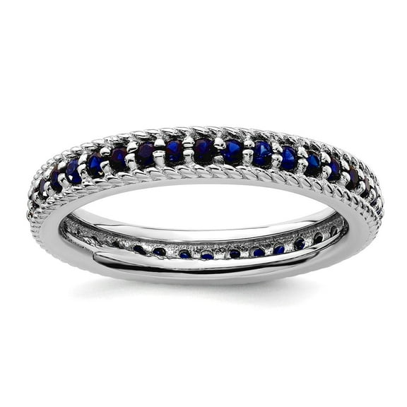 925 Sterling Silver Prong set Stackable Polished Created Sapphire Eternity Ring Size 7 Eternity Ring for Women