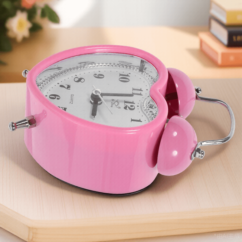 RENACLIPY Non Ticking Pink Heart Shape Alarm Clock with Big Numbers and Nightlight