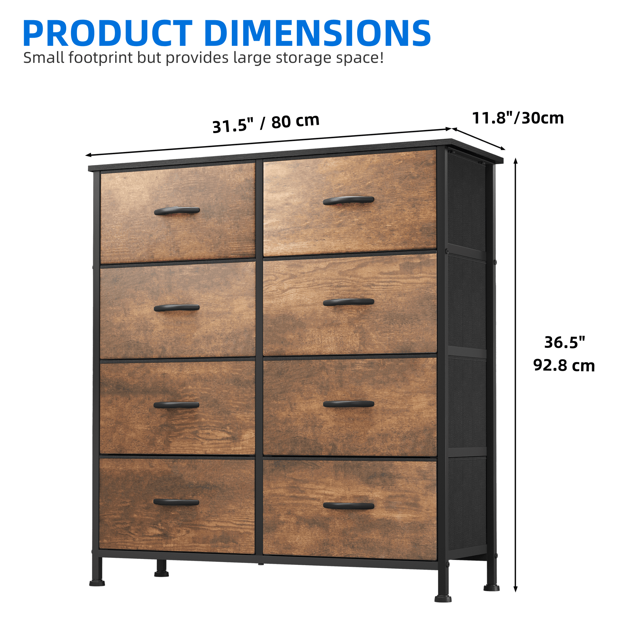 Uforic Rustic Brown 8-Drawer Fabric Dresser, Storage for & Living Room, for Adults & Teens