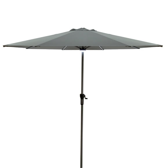 Northlight 9ft Solar Lighted Outdoor Patio Market Umbrella with Hand Crank and Tilt, Gray