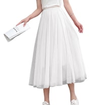 SWSMCLT Women's Tutu Skirt Chiffon Elastic Waist Summer Layered Skirt Pleated Tulle Skirt High Waist Tea Length Midi High Waisted White One Size