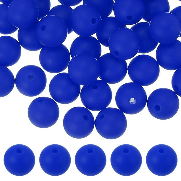 Uxcell 60 Pcs Cuentas de Silicona, Cuentas Redondas de 9mm Color Caramelo a Granel para Llaveros Pulseras Collares Bolígrafos Suministros de Manualidades DIY, Azul Oscuro