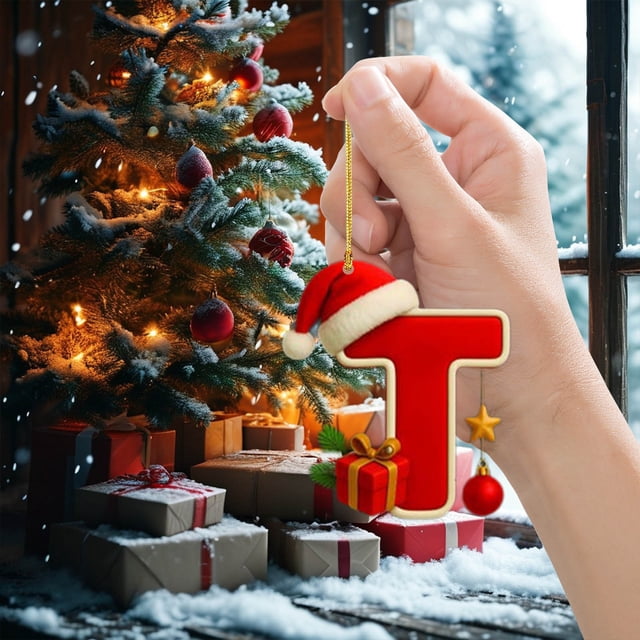 Colgante Navideño Acrílico 2D con Forma de Árbol de Navidad y 26 Letras | Regalo Decorativo para Fiestas Navideñas Familiares | Colgante con Inicial | Decoración Navideña | Decoración Del Hogar | Reg