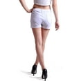 thumbnail image 4 of HDE Women's Solid Color Ultra Stretch Fitted Low Rise Moleton Denim Booty Shorts White Small, 4 of 4