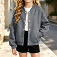 thumbnail image 2 of SGFCWSX Girls Bomber Jacket Button Down Snap Varsity Casual Lightweight Outerwear Coat Gray Size 8, 2 of 7