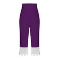 thumbnail image 3 of USNSM Women's Capri Leggings&High Waisted 2024 Cutout Lace Trim Yoga Capris Solid Color Cotton Soft Lounge Pajama Pant Purple XL, 3 of 5