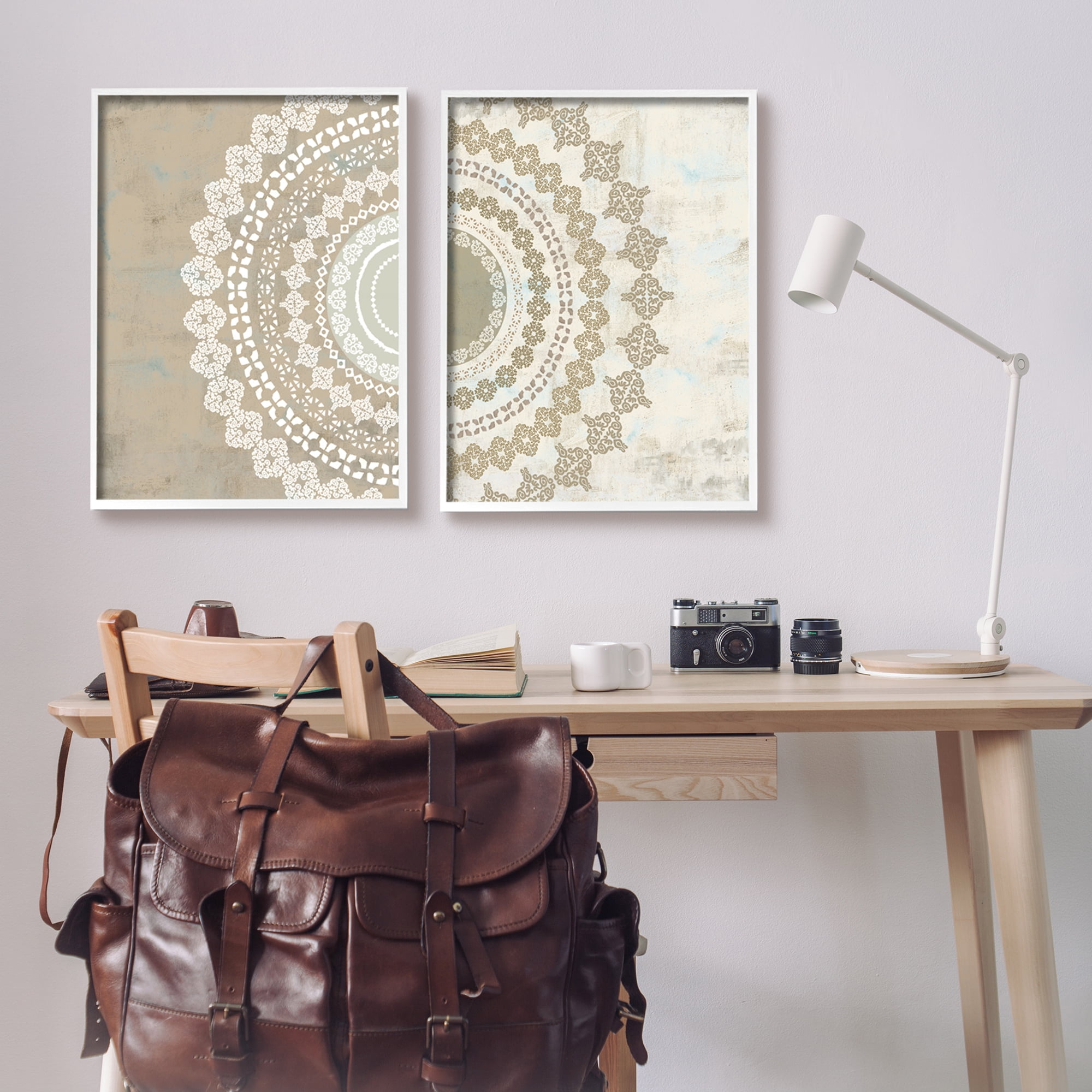 Stupell Rustic Mandala Boho Pattern Abstract Painting White Framed Art Print Wall Art, Set of 2