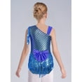 thumbnail image 5 of iiniim Kids Girls Modern Jazz Latin Dance Unitard Tassel Tumbling Sequins Gymnastics Leotard Blue 10, 5 of 7