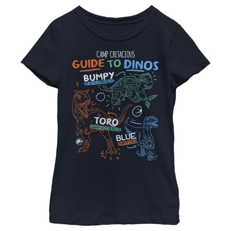 Girl s Jurassic World: Camp Cretaceous Guide to Dinos Graphic Tee Navy Blue Large